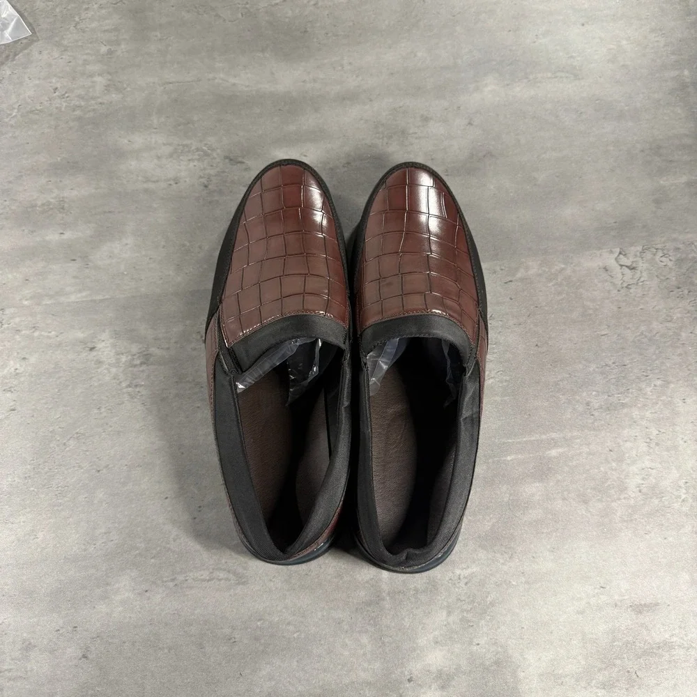 Brown Croc Black Slip-on Shoes Mens 12.5 Faux Crocodile Embossed Gator Skin